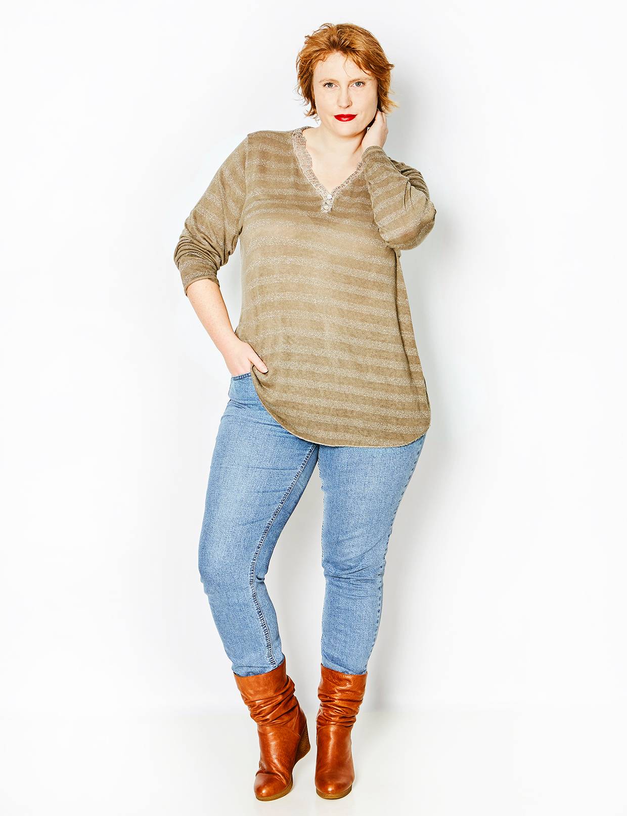 Pull femme beige rayures en lurex T 44 / 46