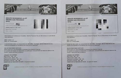 Ferme aux Crocodiles en Drôme Provençale, 2 entrées adultes, 1 journée non datés Validité 3 ans