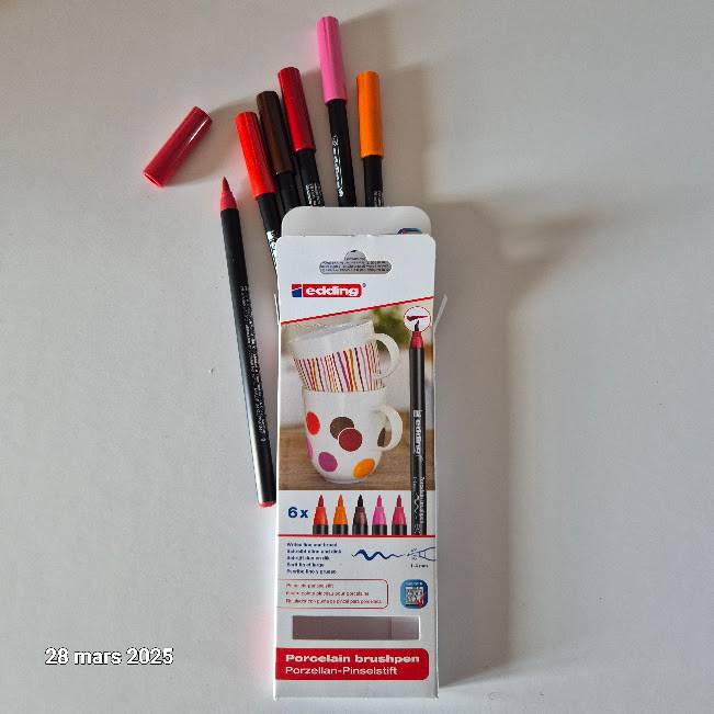Feutre pointe pinceau pour porcelaine Edding lot de 6 couleurs pour- colorer et décorer