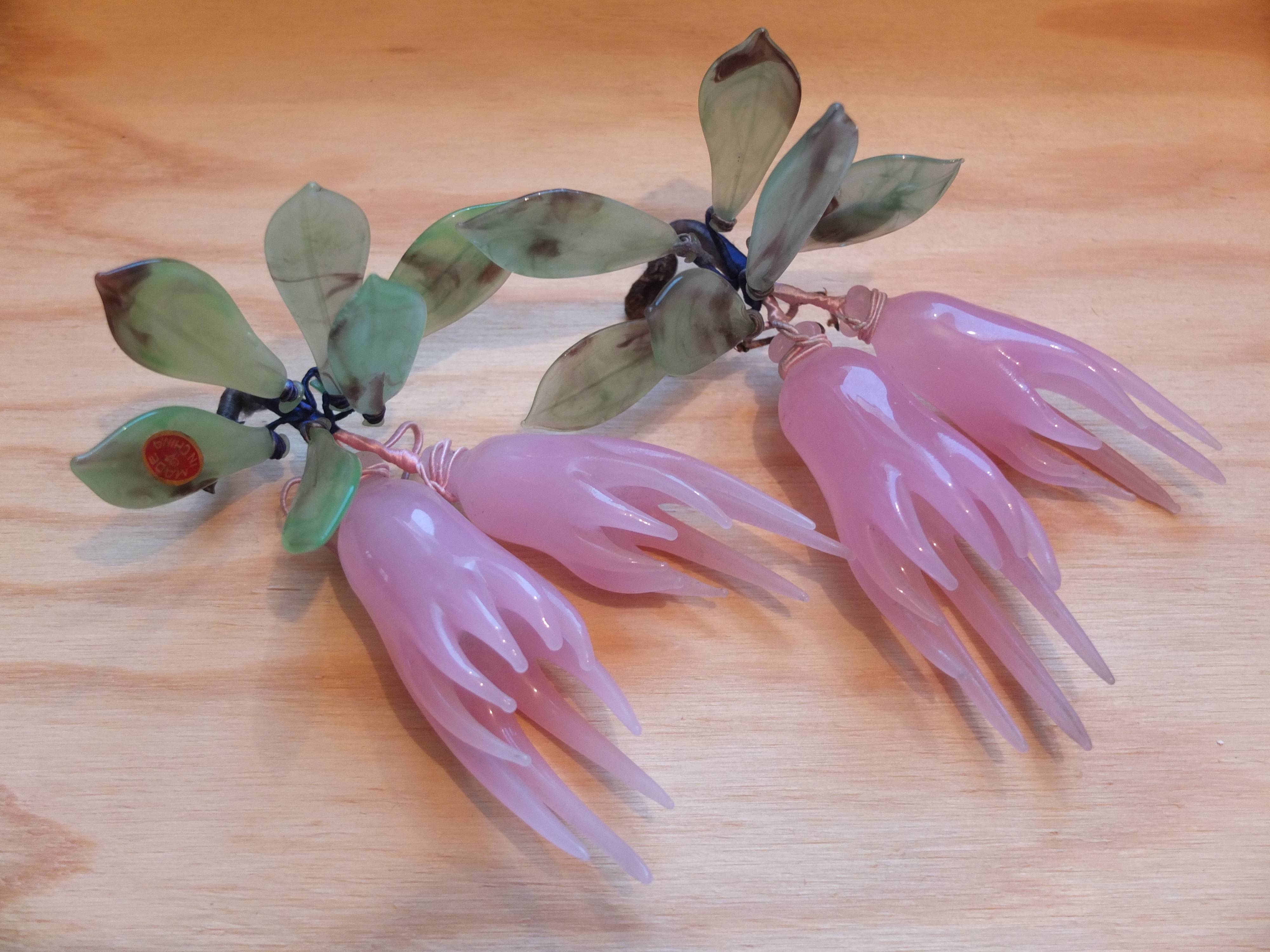 Vends fleurs décoratives en jade vert et pierre semi-précieuse