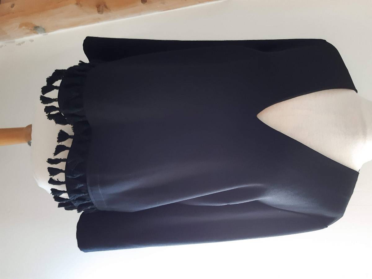 Top franges en crêpe noir- Taille M