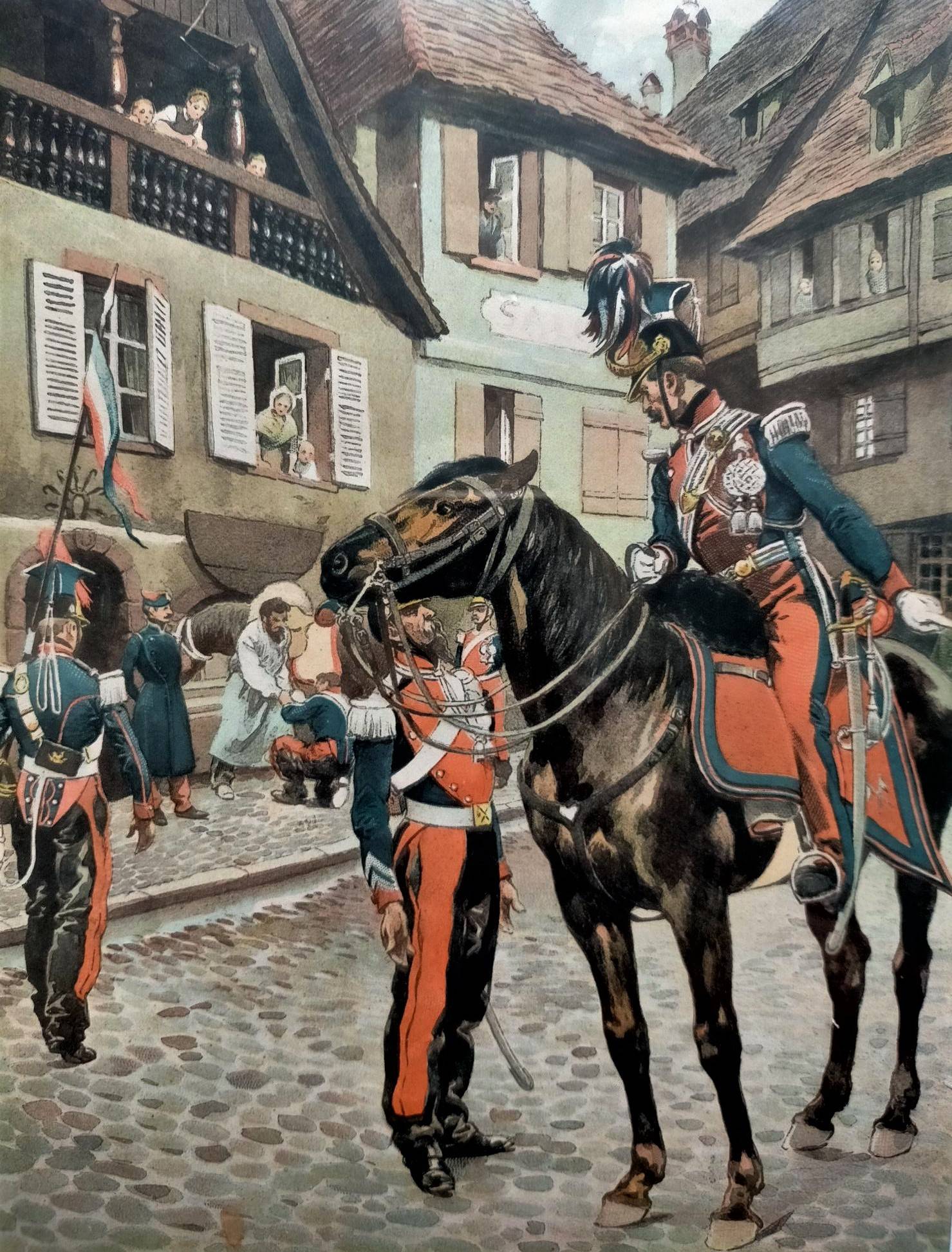 Frédéric Regamey lithographie cavaliers du 6e régiment de lanciers Second Empire - scène militaire