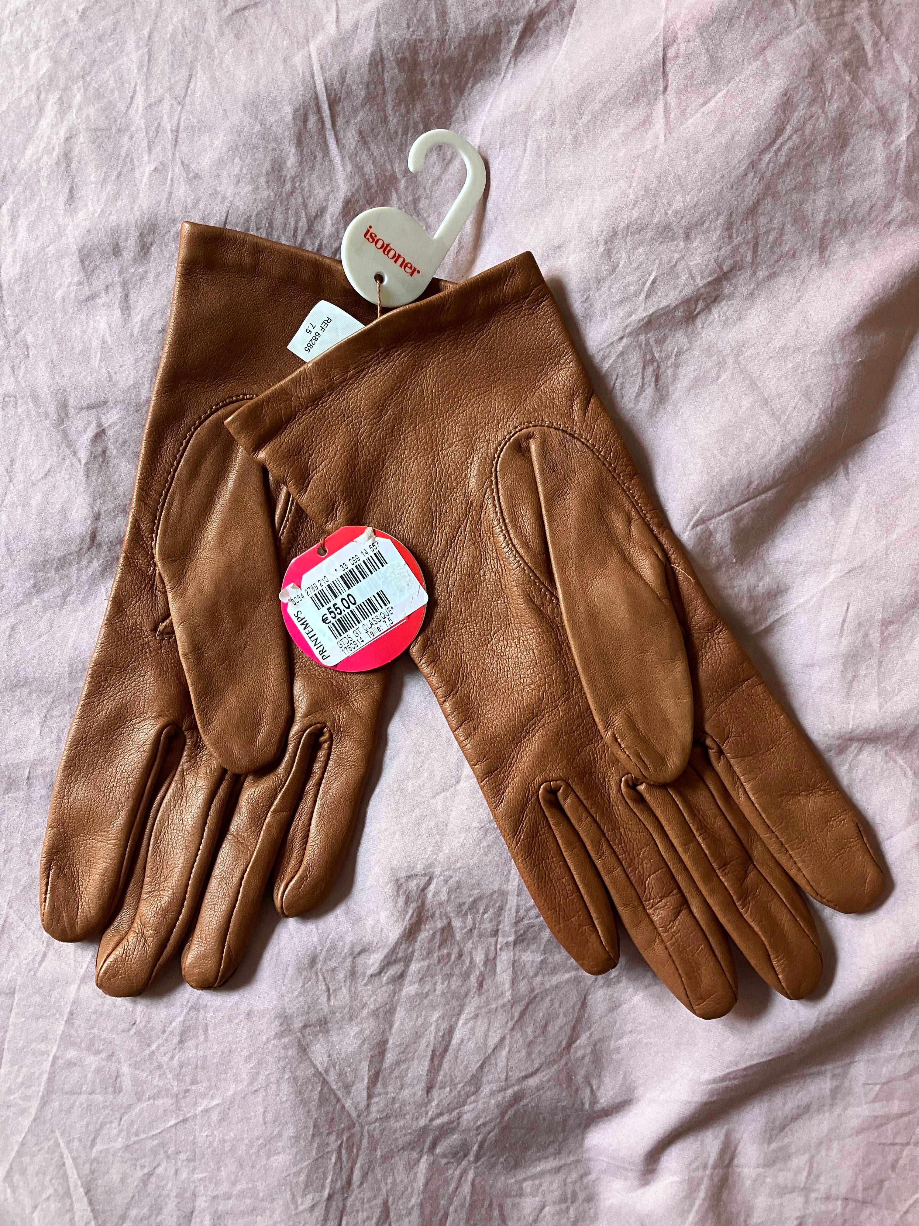 Gants femme cuir neuf Isotoner Taille 7.5 marron Clair
