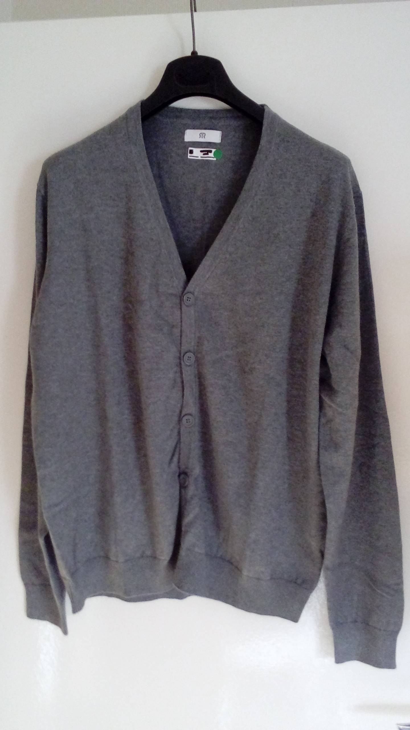 Gilet cardigan gris chiné, col V, 100% coton. Neuf - Taille XXL