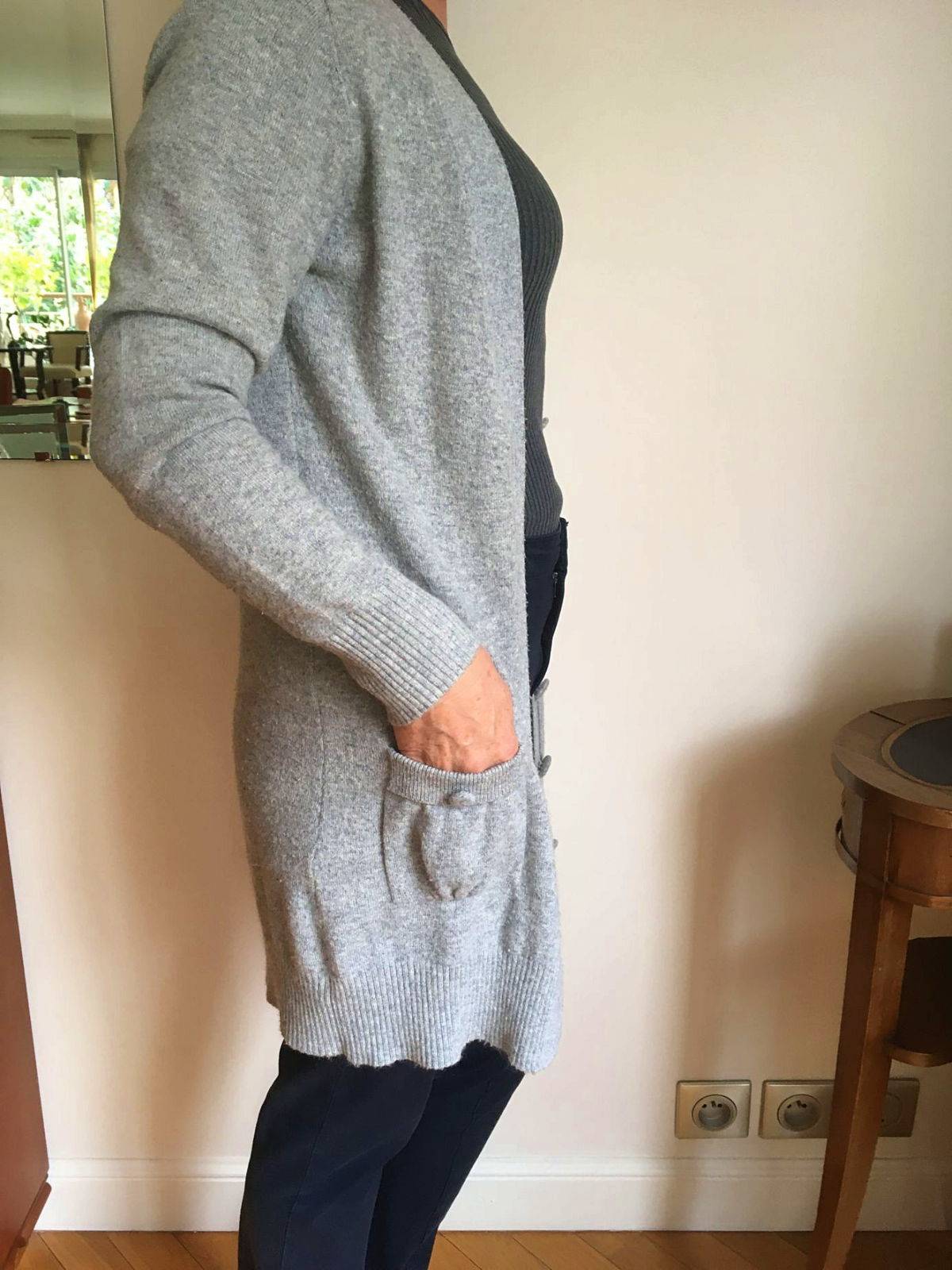 Gilet long gris clair, taille L marque Pétillance parfait état