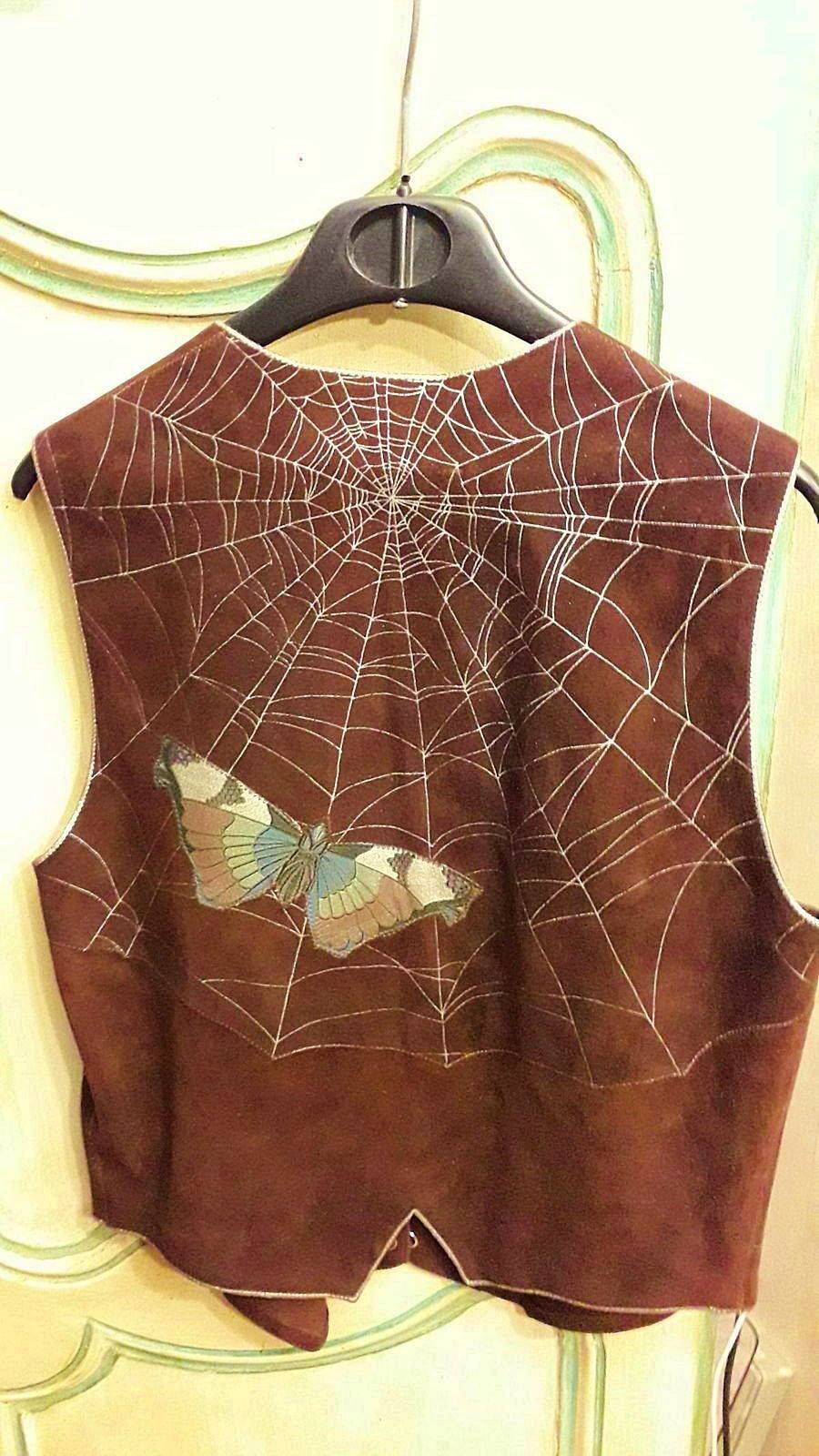 Gilet En Cuir De Daim Peint Main - Motif Cheval - Taille M - Vintage