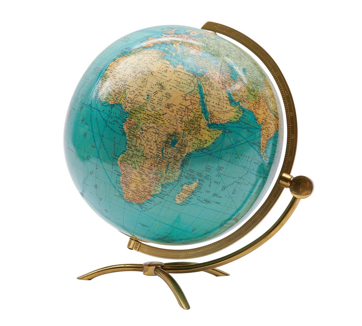 Grand Globe Terrestre Vintage • Laiton et Verre • Pièce Exceptionnelle • 1970