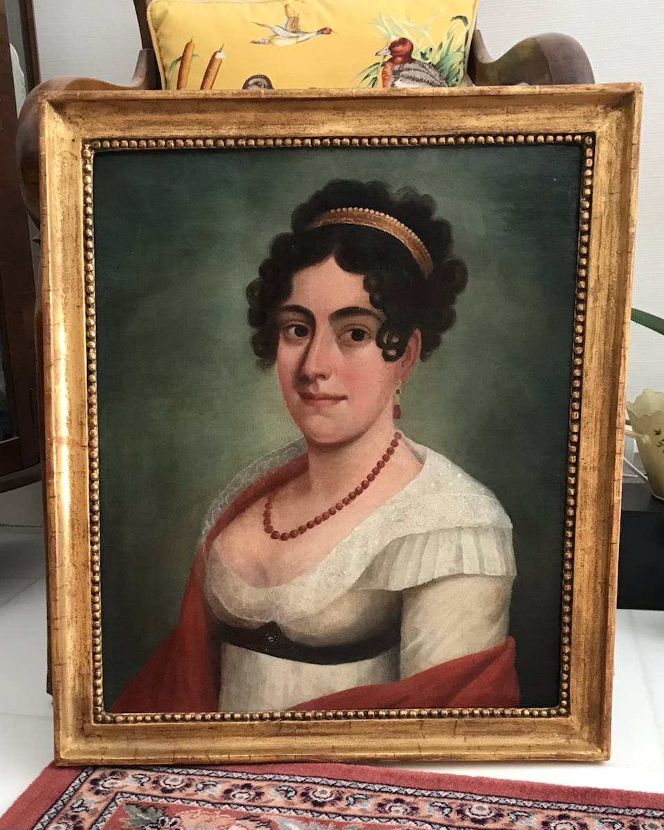 Vends grand portrait ancien de femme époque Directoire