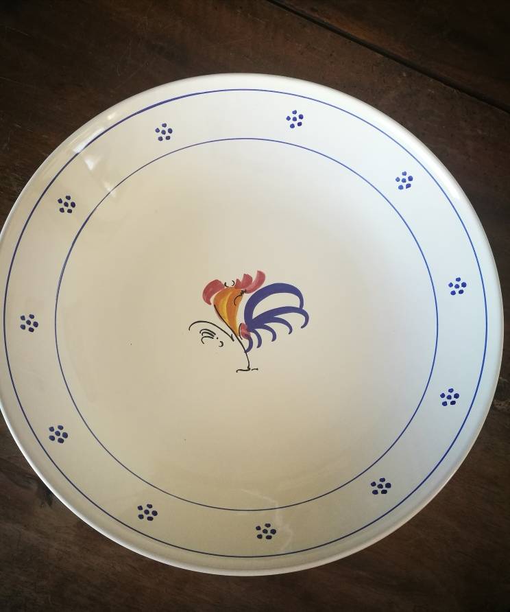 Grand plat de service terre cuite des Pouilles Italie ligne coq