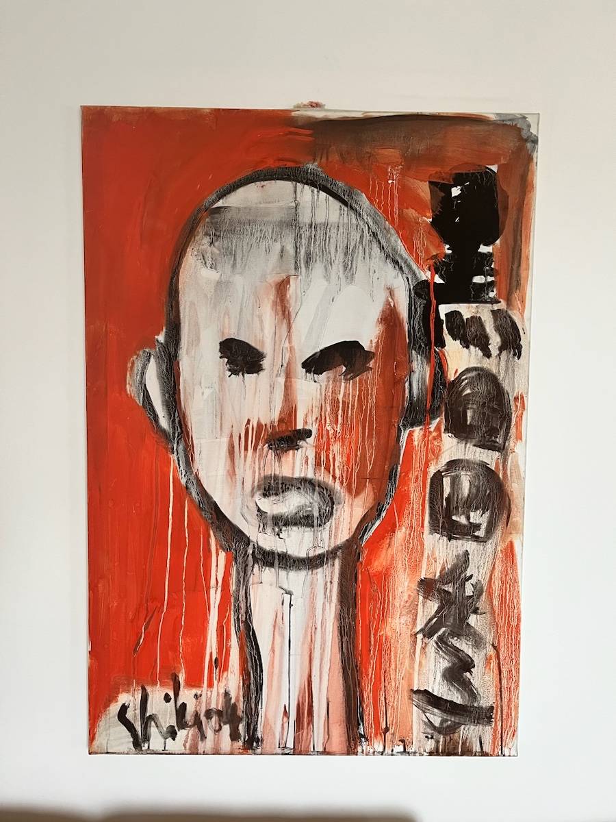 Vends très grand tableau contemporain art brut coloré (orange et noir)