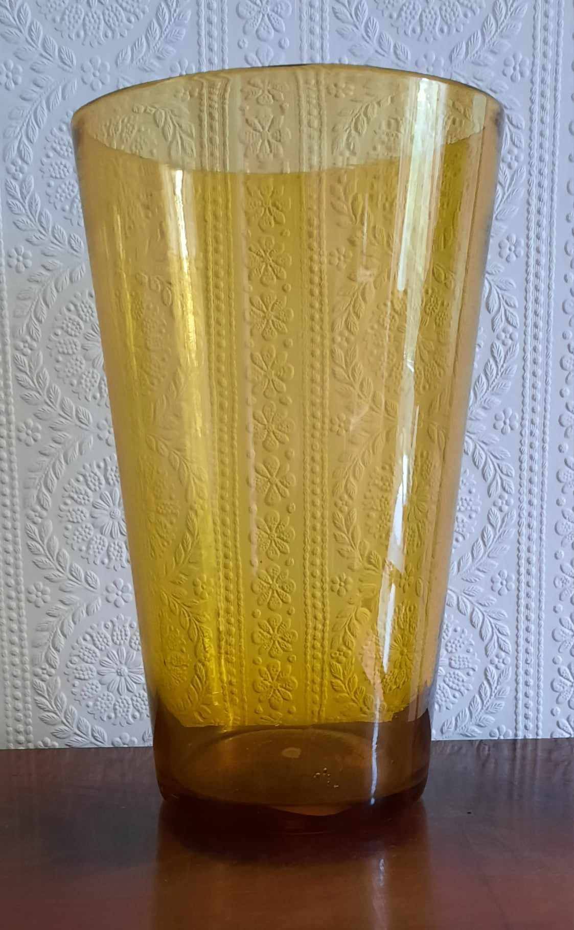 Grand Vase en Verre Soufflé (30cm haut) années 50, Ocre Jaune Translucide, parfait état