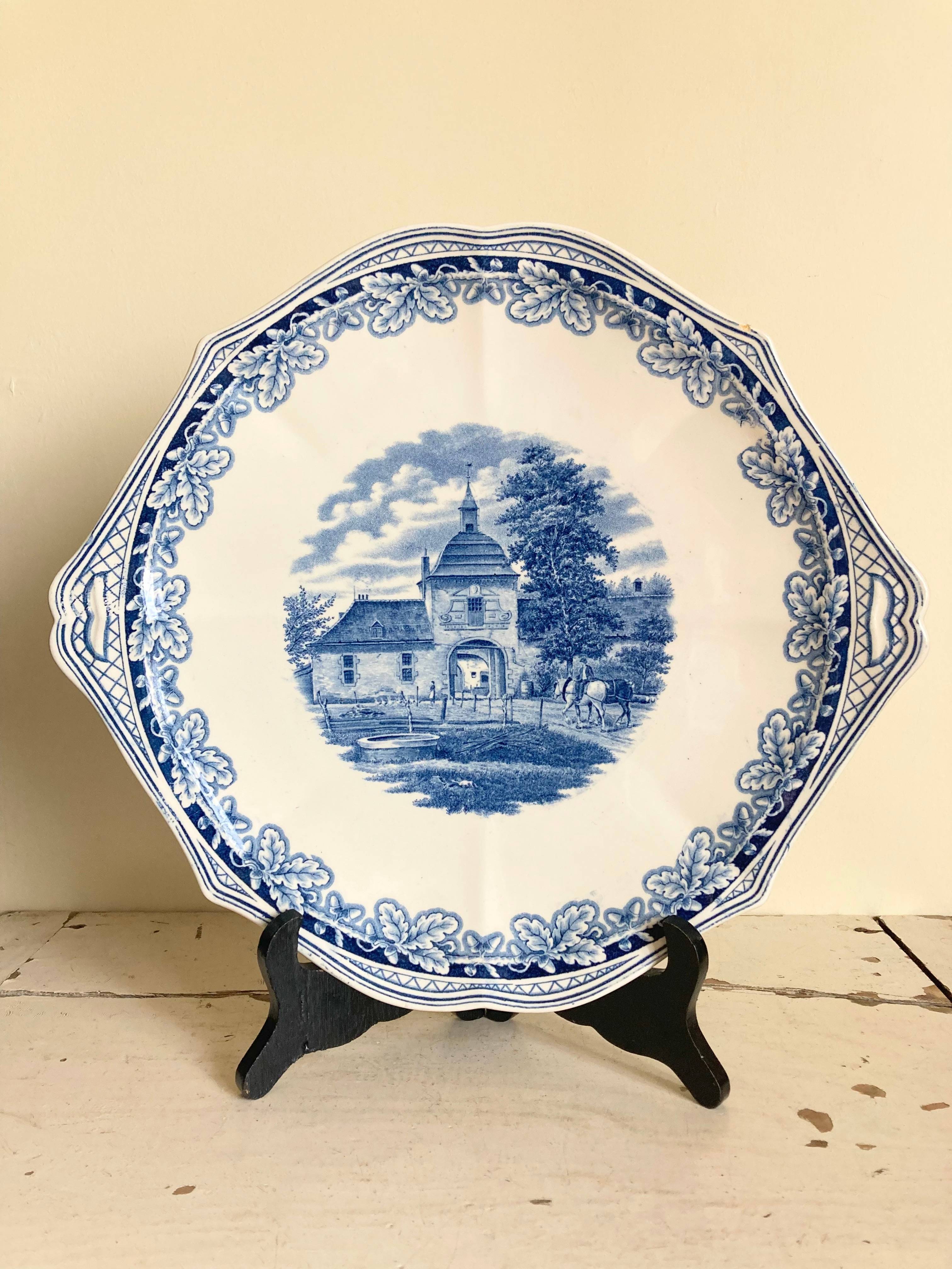 Grande assiette, plat à oreilles Boerenhoeven Dutch Farm, Maastricht en faïence vintage