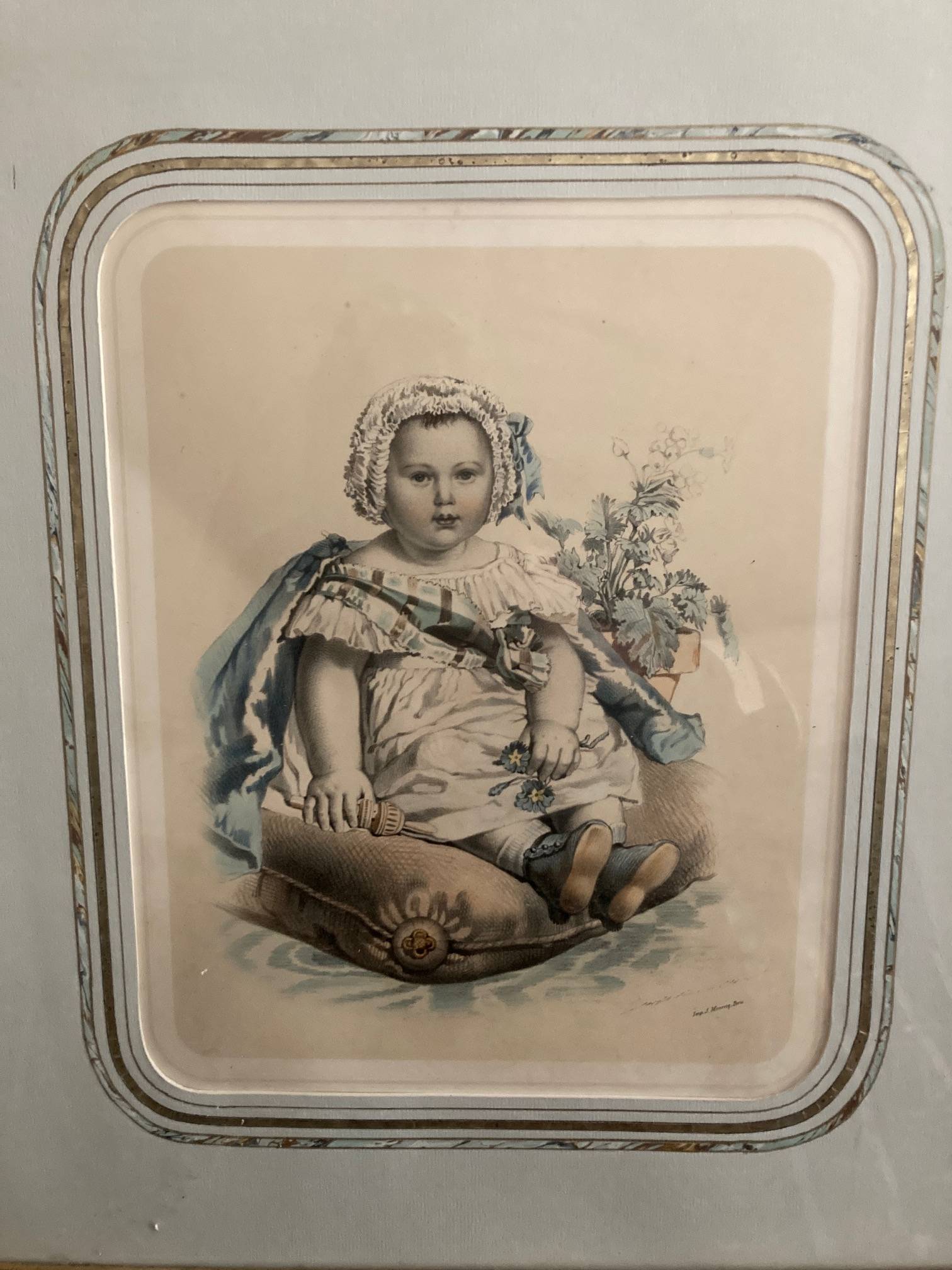 Grande gravure XIXème représentant un bébé