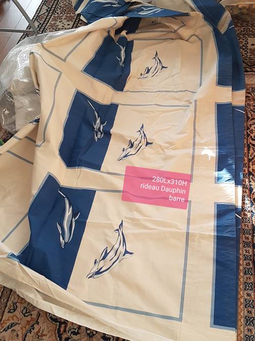Grands rideaux (lot de 4) motif Dauphins blanc et bleue