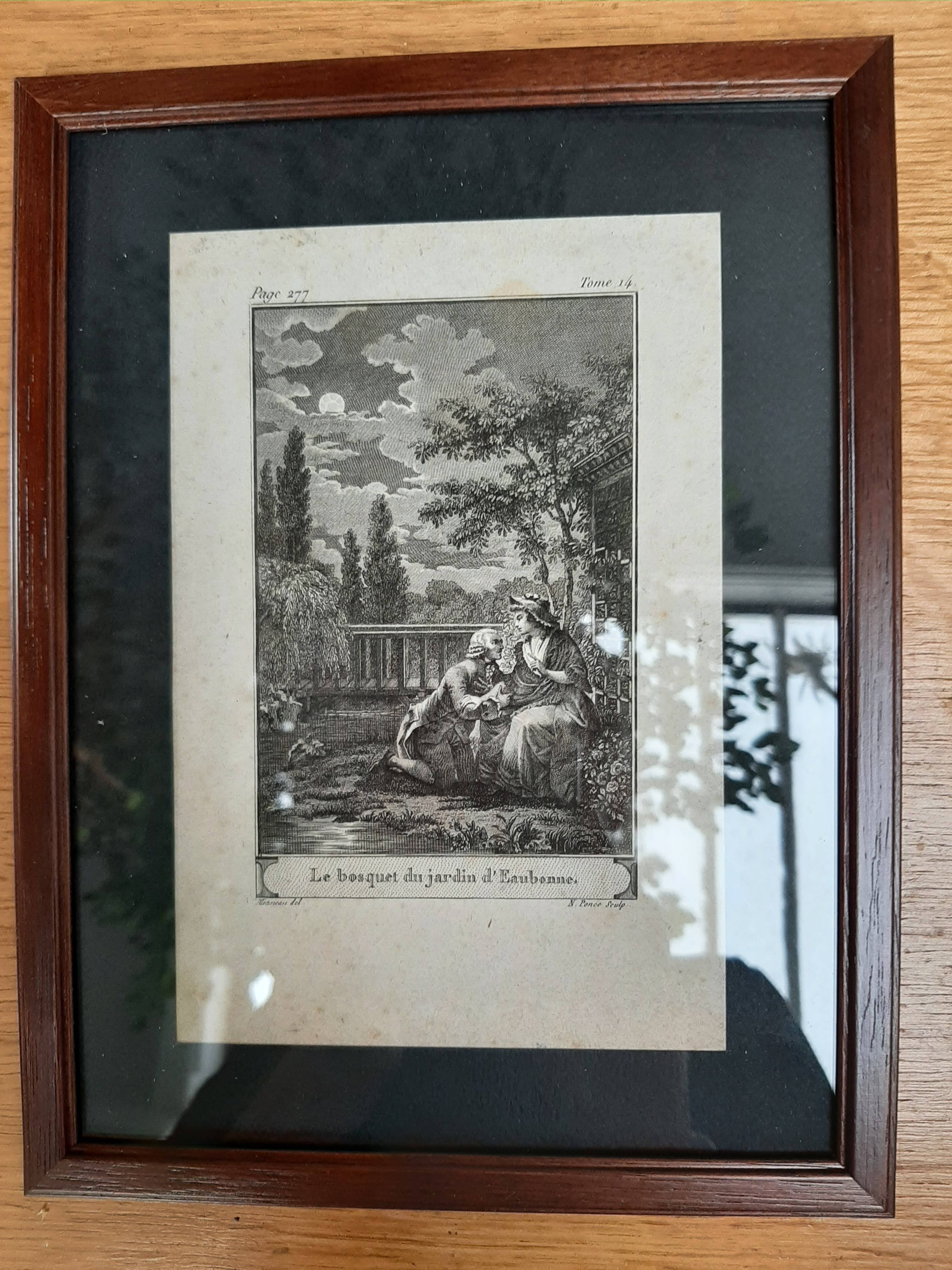 Gravure ancienne "Le bosquet du jardin d’Eaubonne"