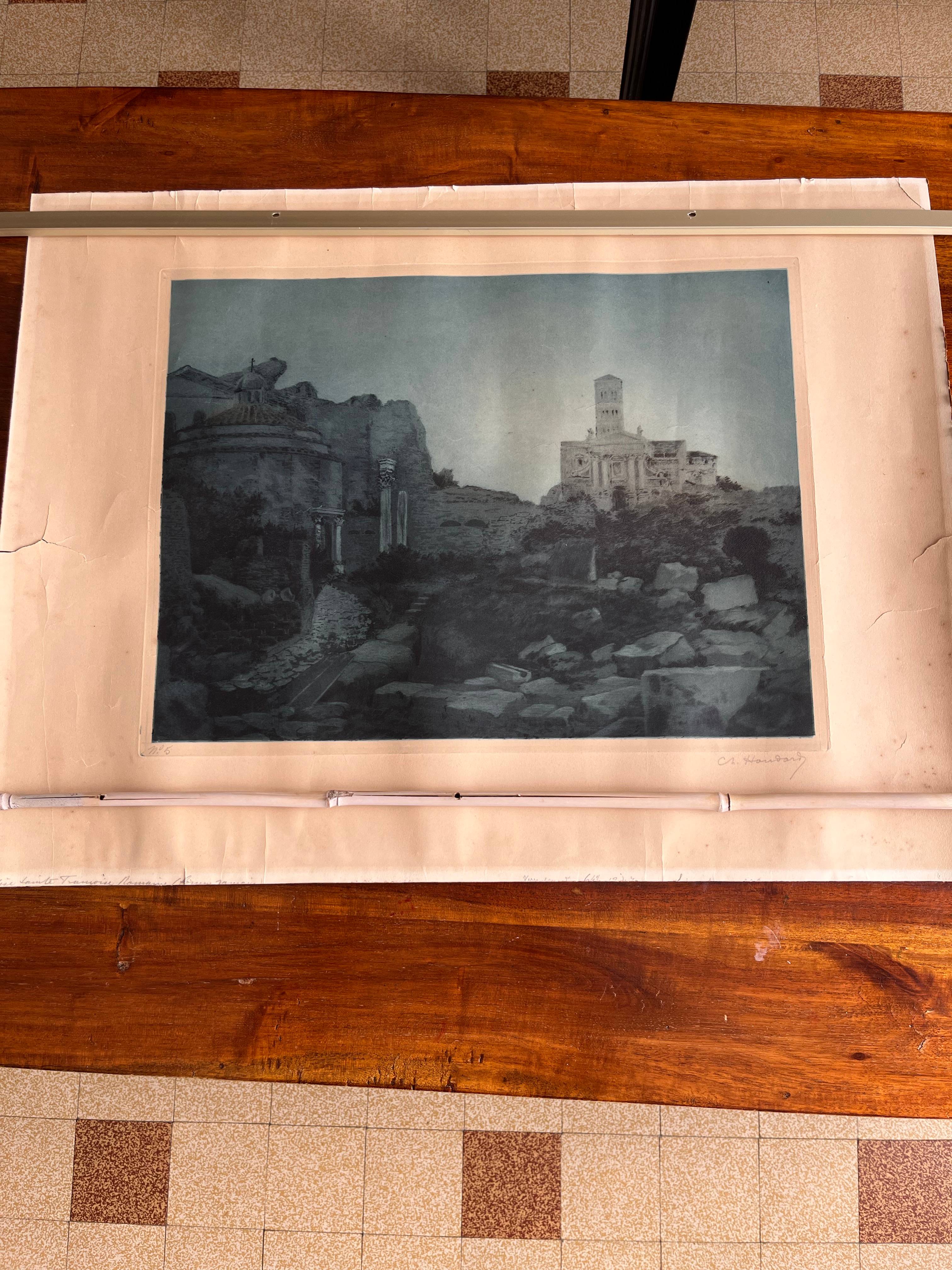 Gravure eau Forte, Eglise Ste Françoise à Rome on Gens de Confiance