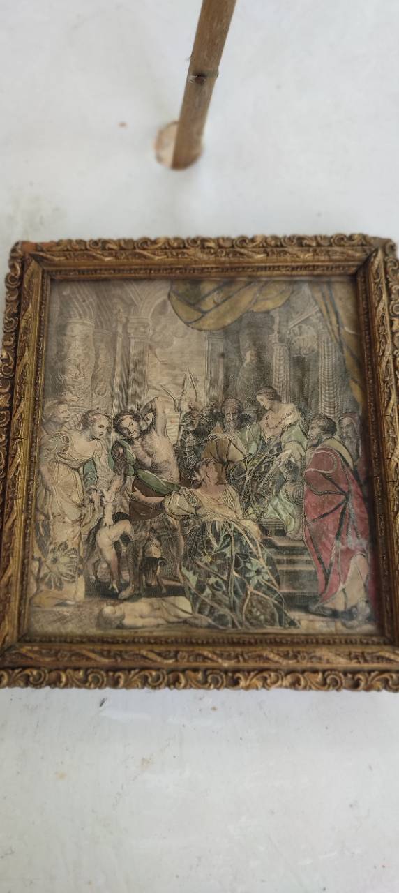 Vends gravure rehaussée du Jugement de Salomon de Rubens