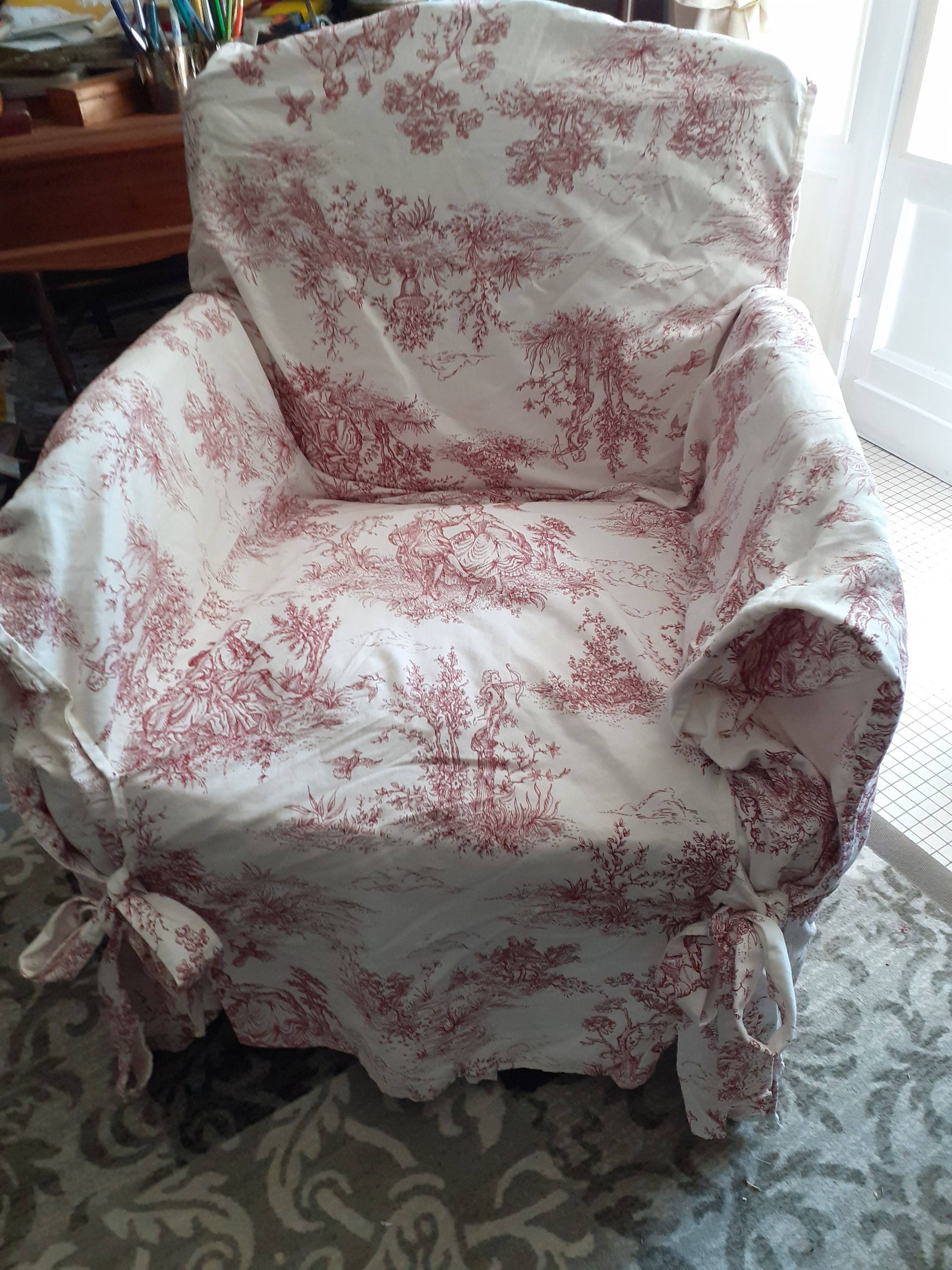 HOUSSE Toile de Jouy pour Grand Fauteuil belle facture