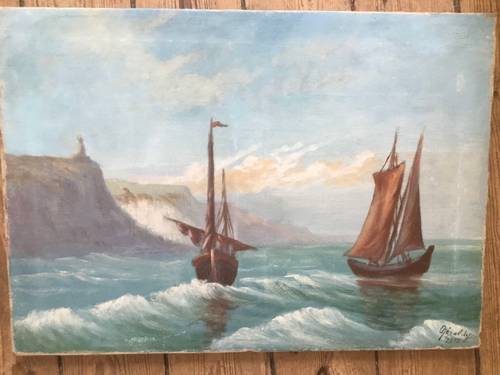 Vends huile sur toile marine du XIXème signée Géraldy et datée de 1805