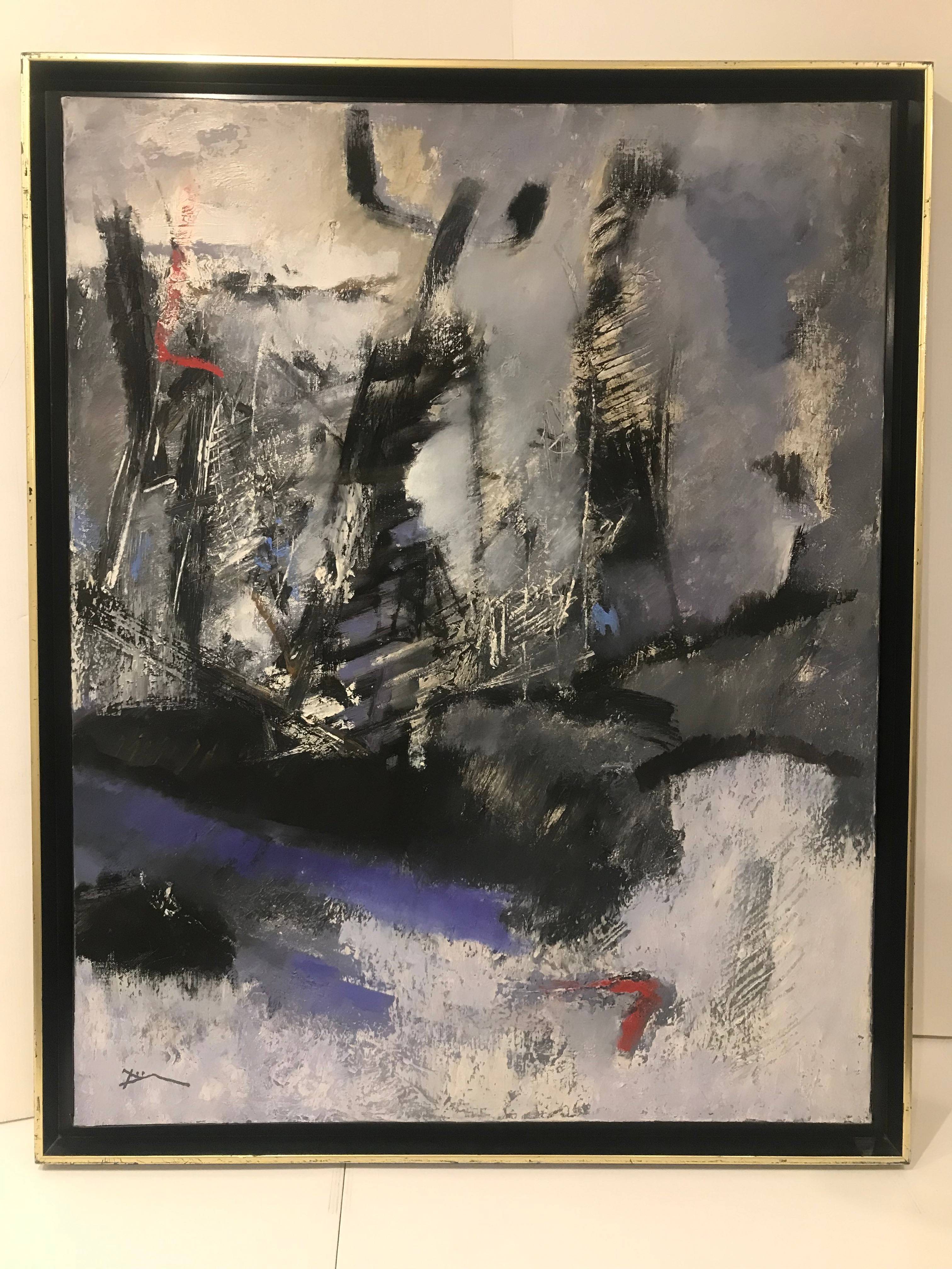 Huile sur toile oeuvre contemporaine abstraite intitulée "Composition" signée Frank Duminil