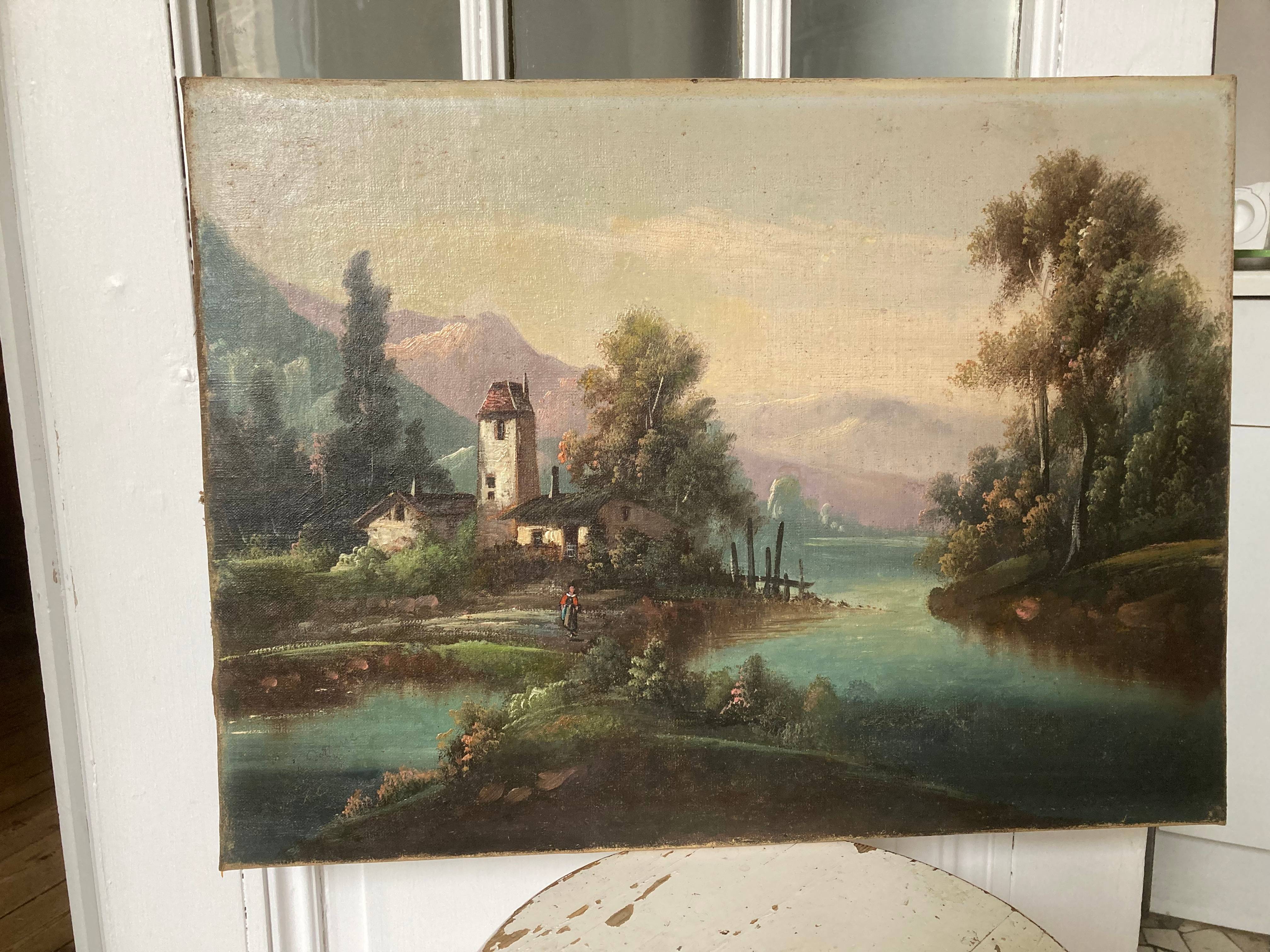 Huile Sur Toile Originale Georg Emil Libert 1877 - Paysage De Montagne Signé - Occasion