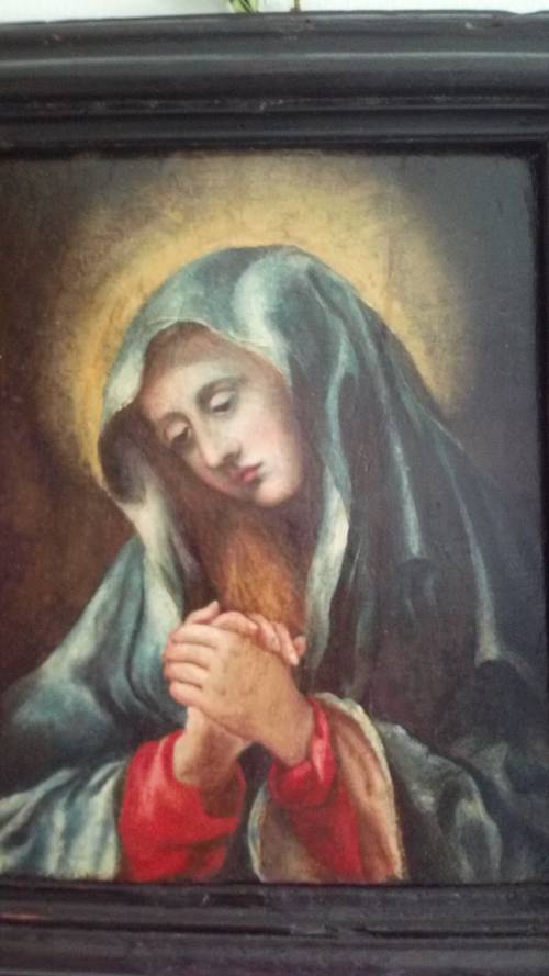 Huile sur bois XVIIIe - Vierge - École espagnole