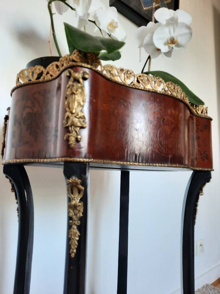 Jardiniere Napoleon III. 19ème. Marquetée bois précieux