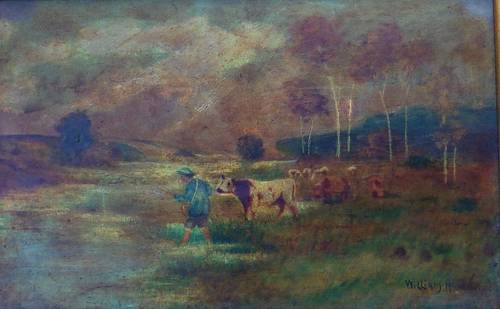 Jeune garçon péchant et son troupeau de vaches par WILLIAM A