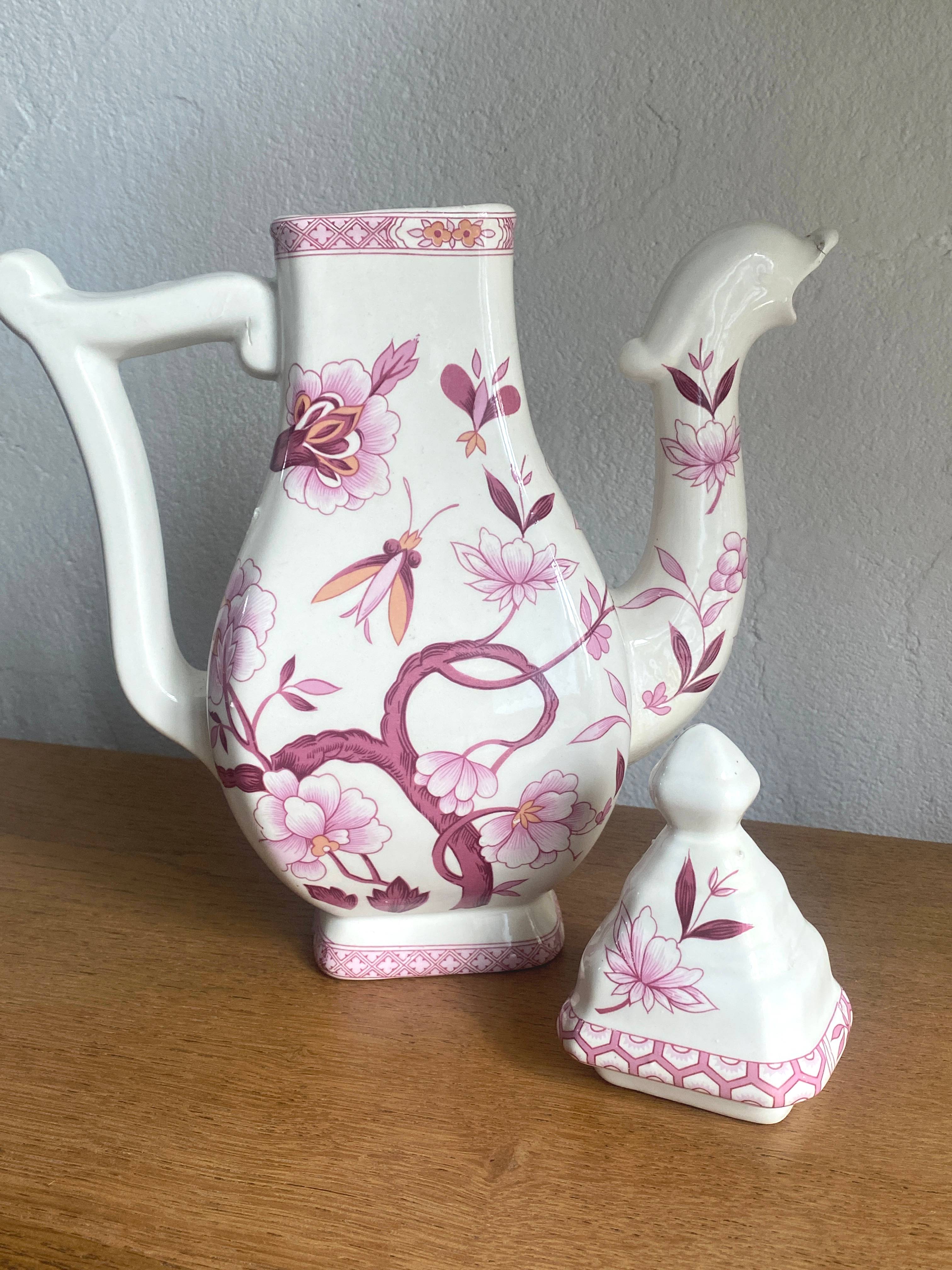 Grande verseuse théière ancienne en faïence signée - 35 cm