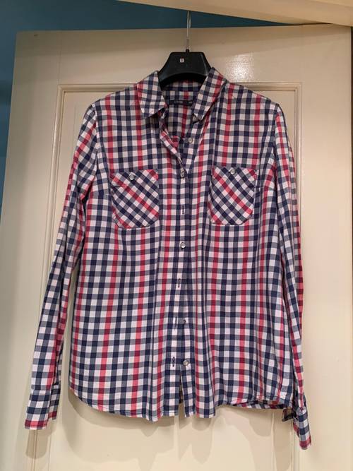 Vends chemise sport décontractée - Taille 40, à carreaux bleu, blanc, rouge en coton, très bon état