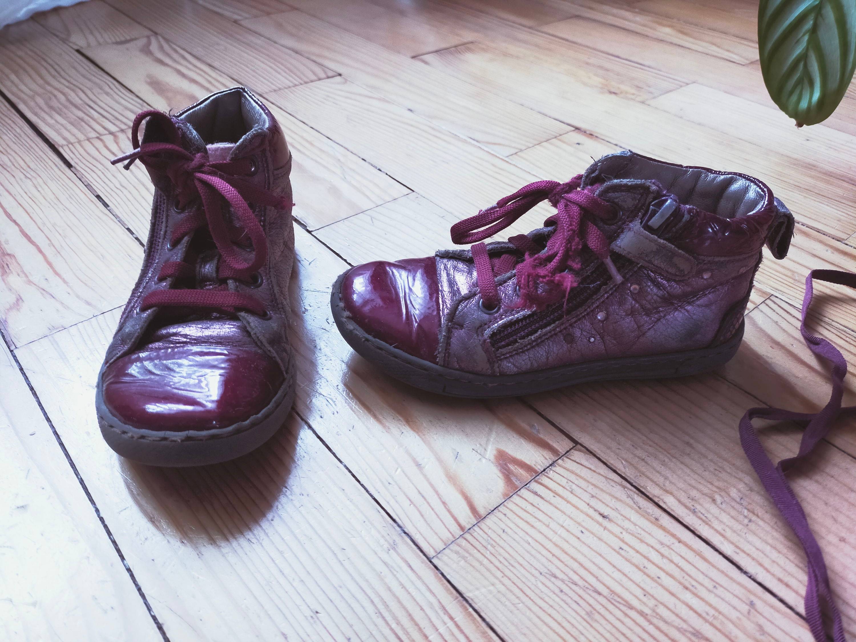 Jolies chaussures Romagnoli montantes en cuir violet brillant & vernis 27