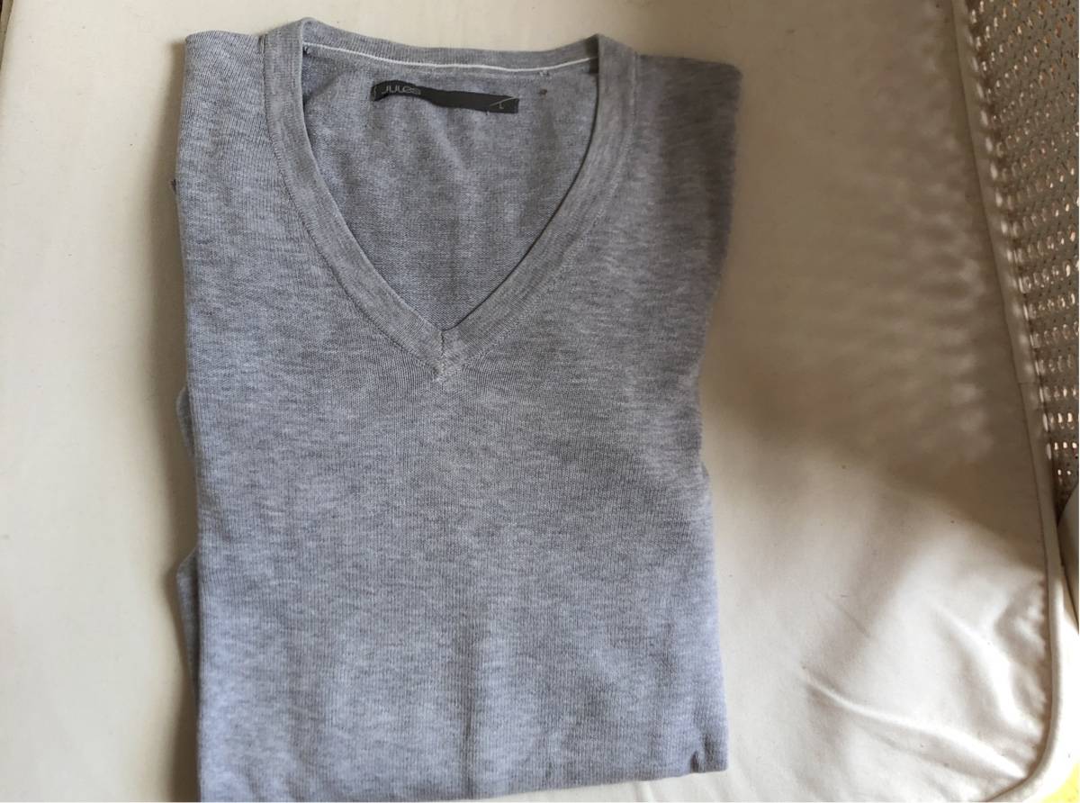 Pull col V Jules gris clair taille état neuf - Taille L