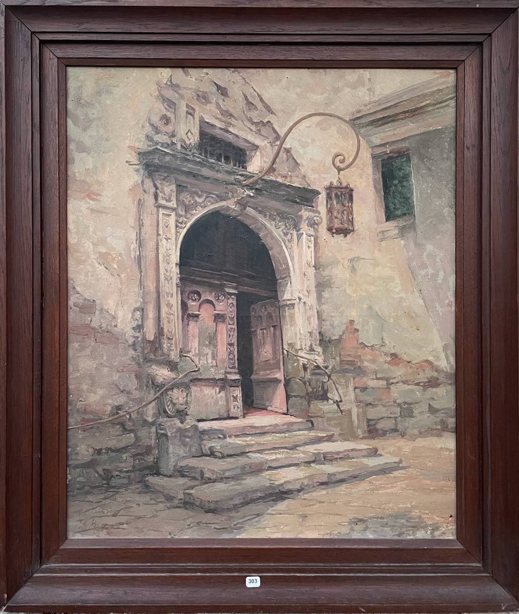 Jules-Felix BRIEN (1871-1945) Porte du Rathaus de Rothenburg (ob der Tauber) Huile sur toile