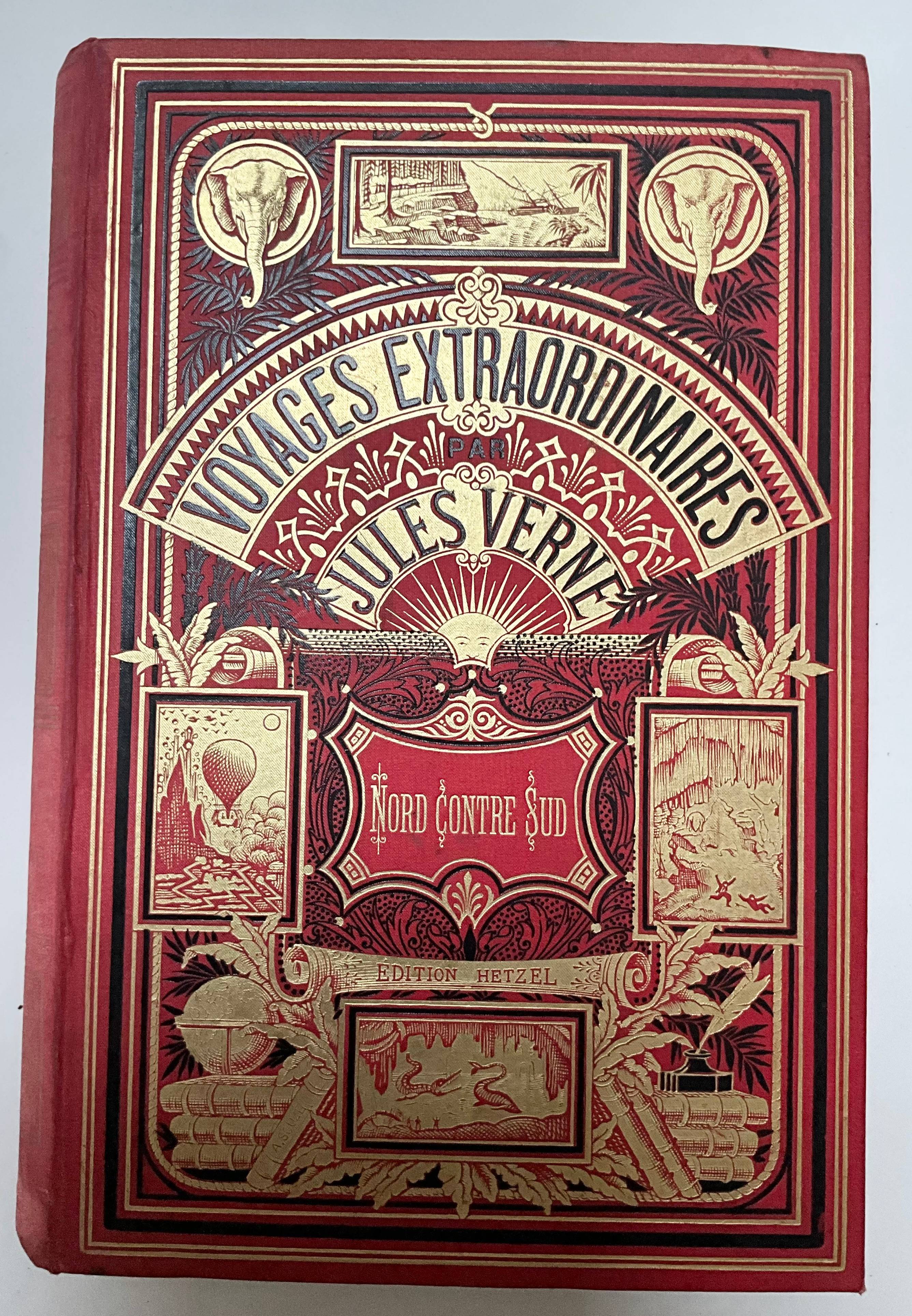 Jules Verne Nord contre Sud édition Hertzel 1887 Cartonnage aux deux éléphants dorés