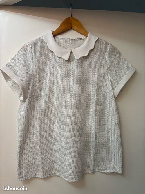 Vends top à pois kakis et bleu/gris Cerise Blue - Taille M