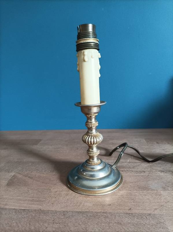 Bougeoir Vintage En Verre Teinté – Forme Lampe De Chevet – 24 Cm – Occasion