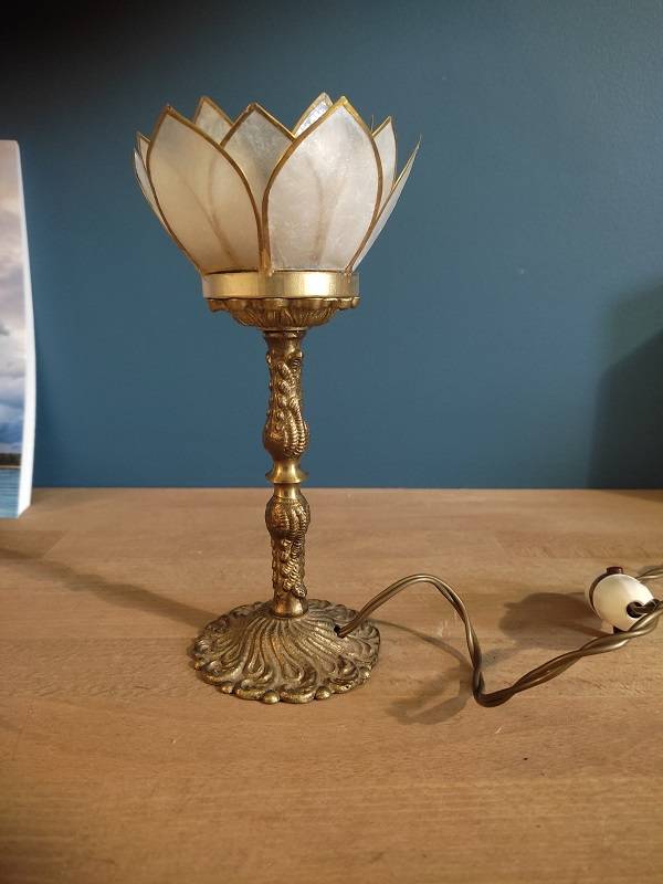 Lot De 2 Photophores Vintage Années 70 - Nacre De Capiz Et Laiton - Forme Fleur