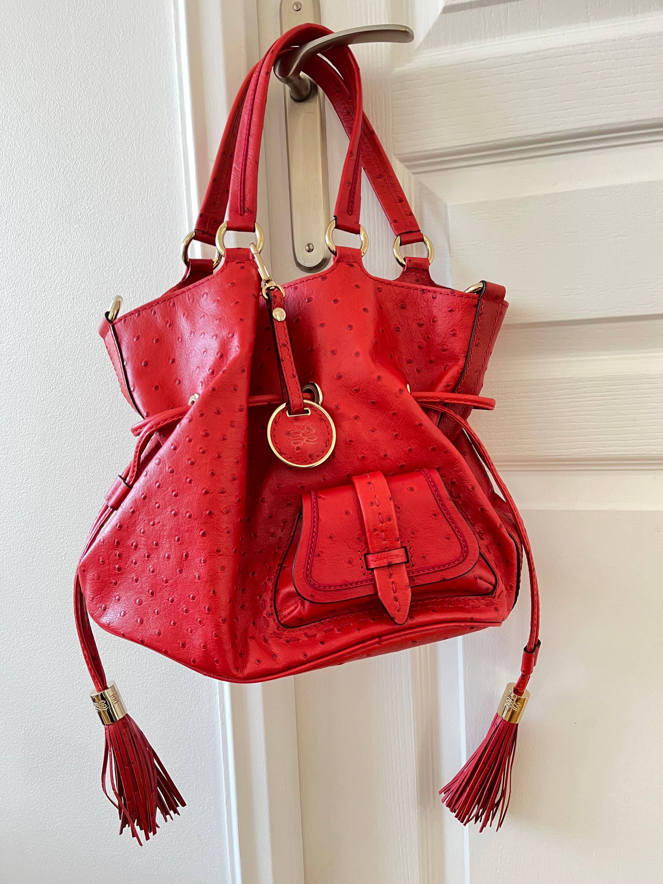 Sac Lancel Premier Flirt cuir rouge imitation autruche