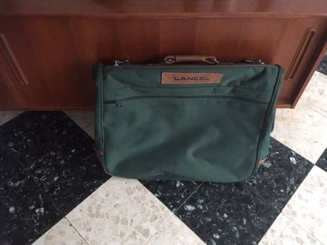 Vends valise homme souple de voyage - Housse cuir porte-vêtement et toile vert sapin