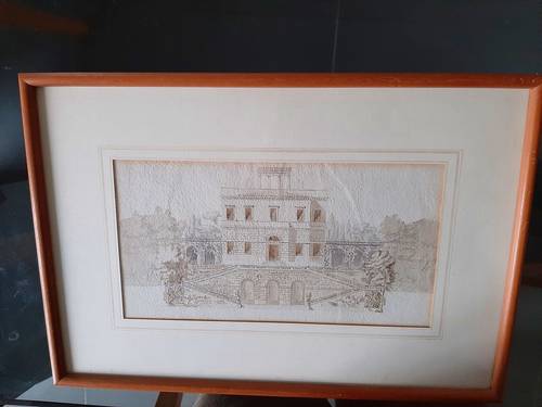 Lavis aquarellé , villa de campagne italienne