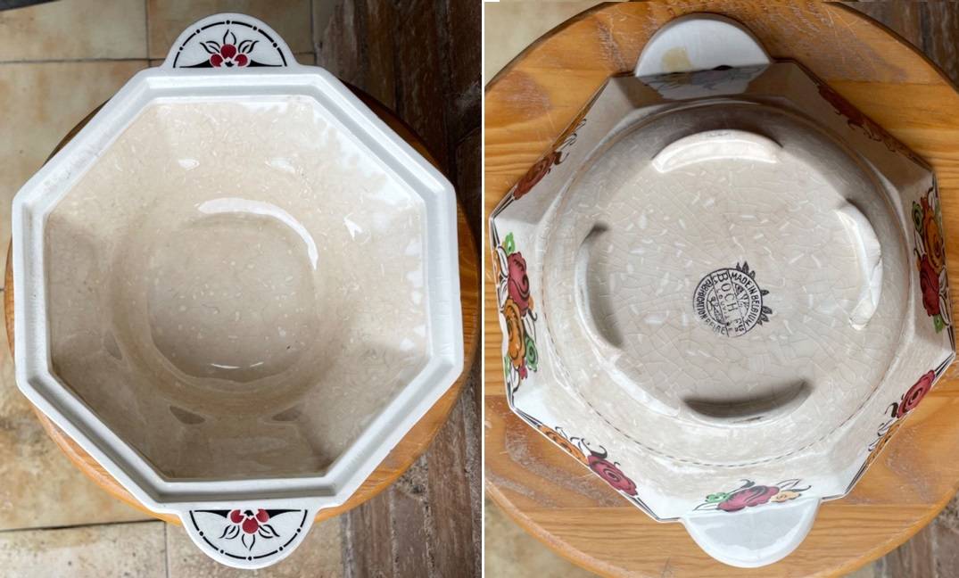 Légumier en faïence Boch Frères La Louvière années 30 décor fleurs Art Déco