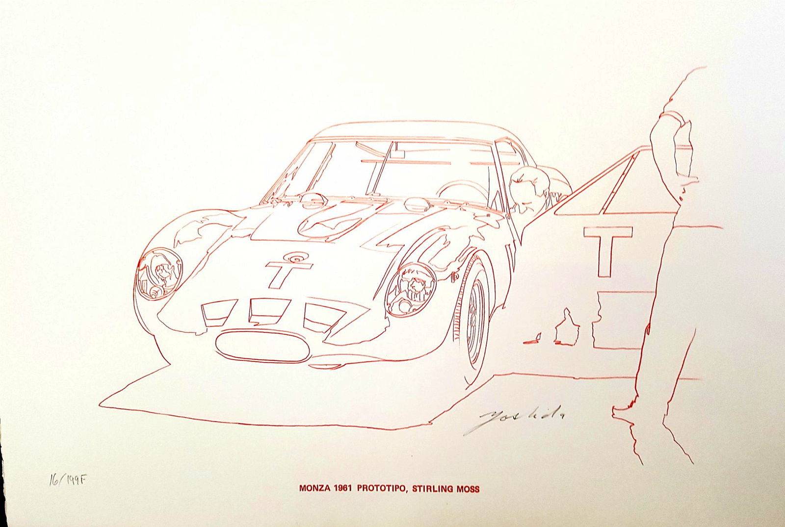 Lithographie originale d’Hideki Yoshida Ferrari 250GTO Stirling Moss