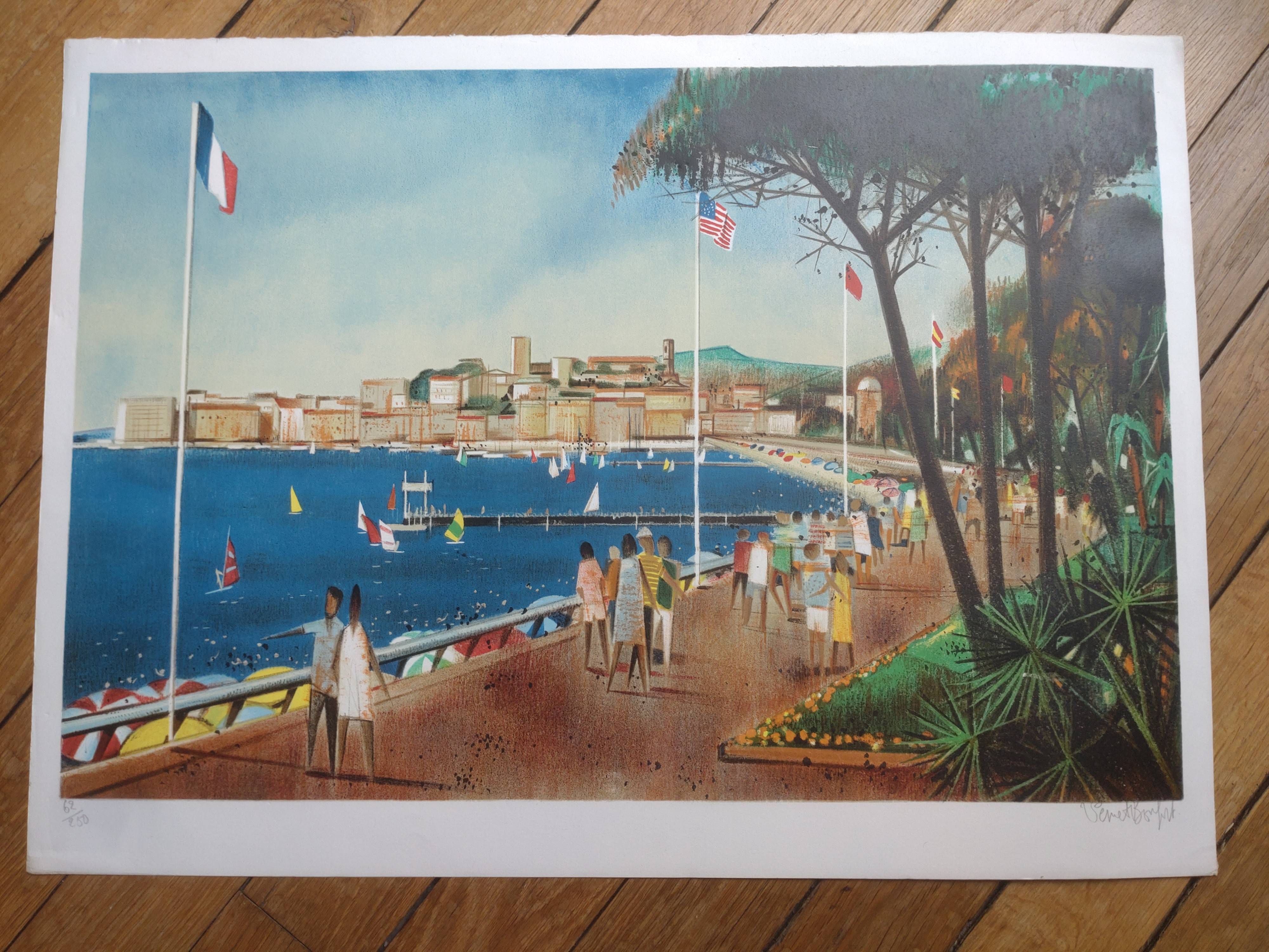 Lithographie Robert Vernet-bonfort "La croisette à Cannes" (1975)