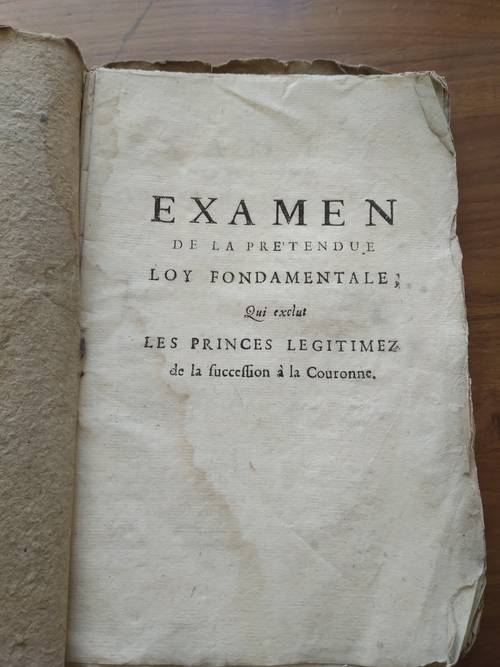 Rare Livre ancien, 18ème, trône de France "Examen de la prétendue Loy fondamentale,… "