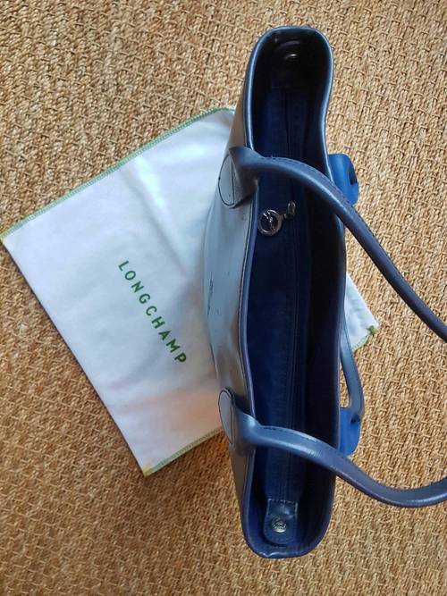 Sac Longchamp cuir bleu TBE