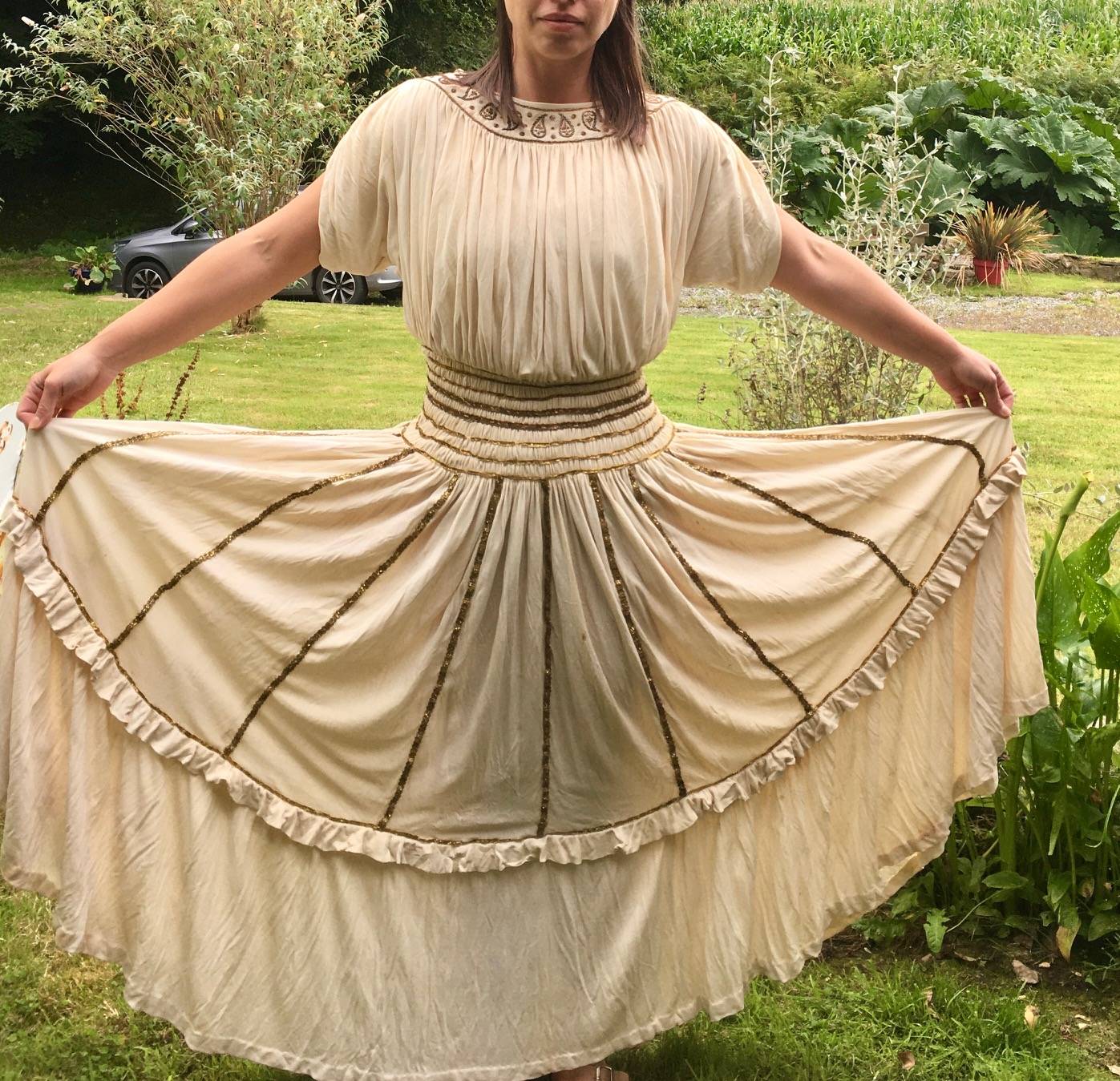 Robe longue Haute Couture jersey de soie, au dos tâches et auréoles - Taille M