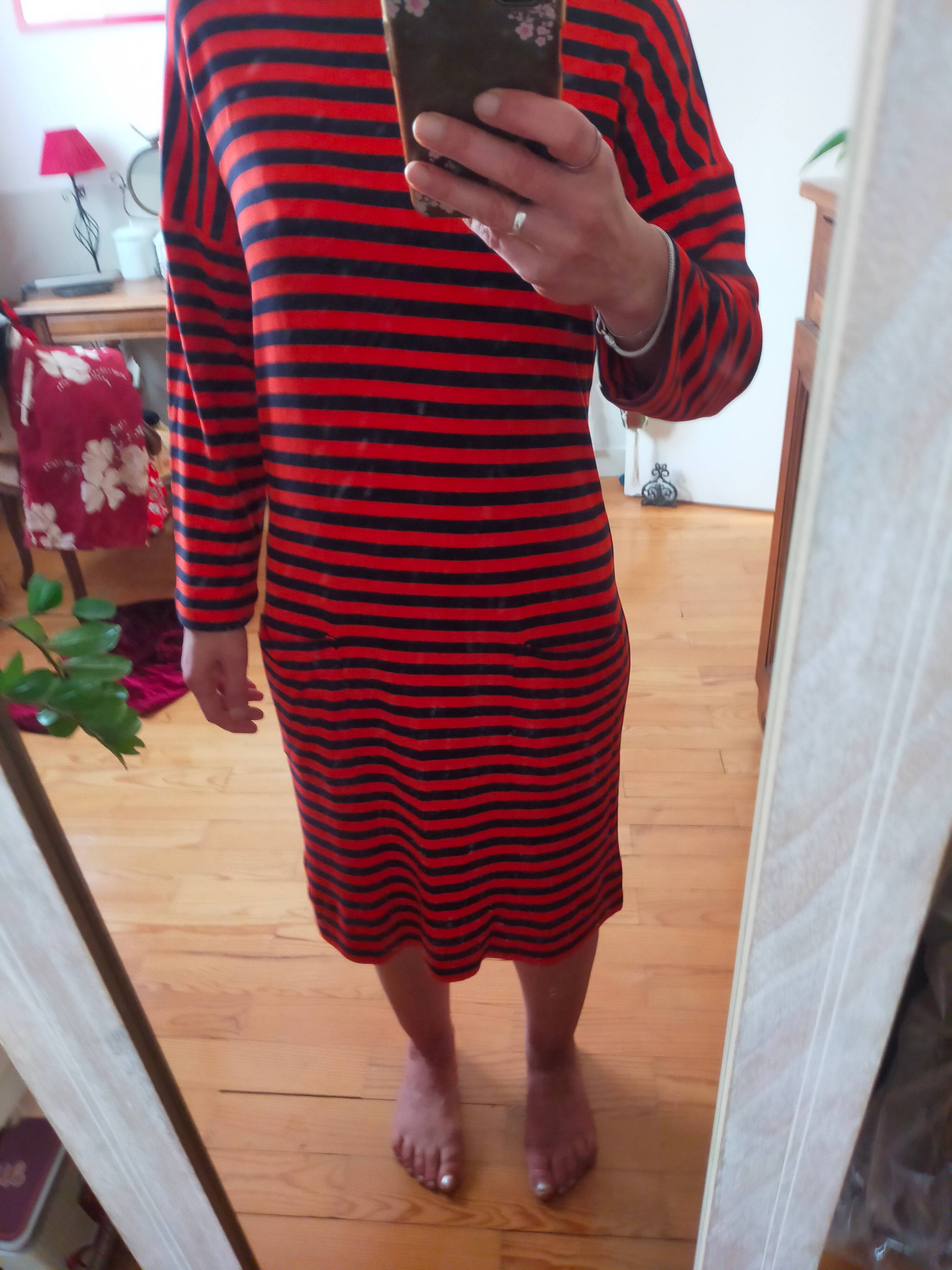 Robe longue Laurèl à rayures oranges & bleu marine 38-M très bon état