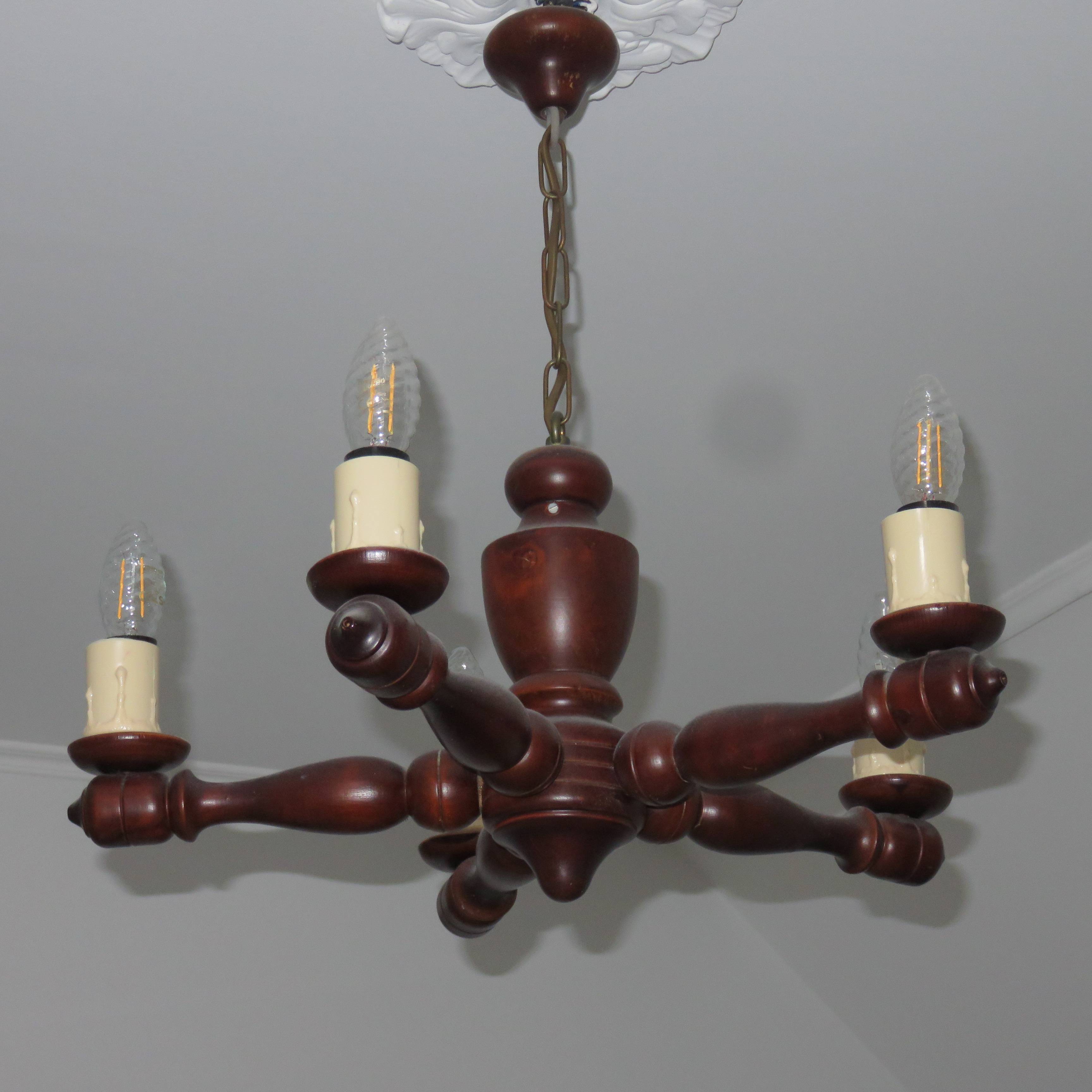 lustre 3 branches bois metal et berre