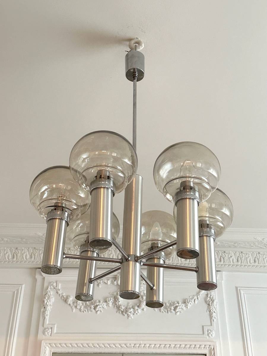 Lustre en métal chromé des années 30-40