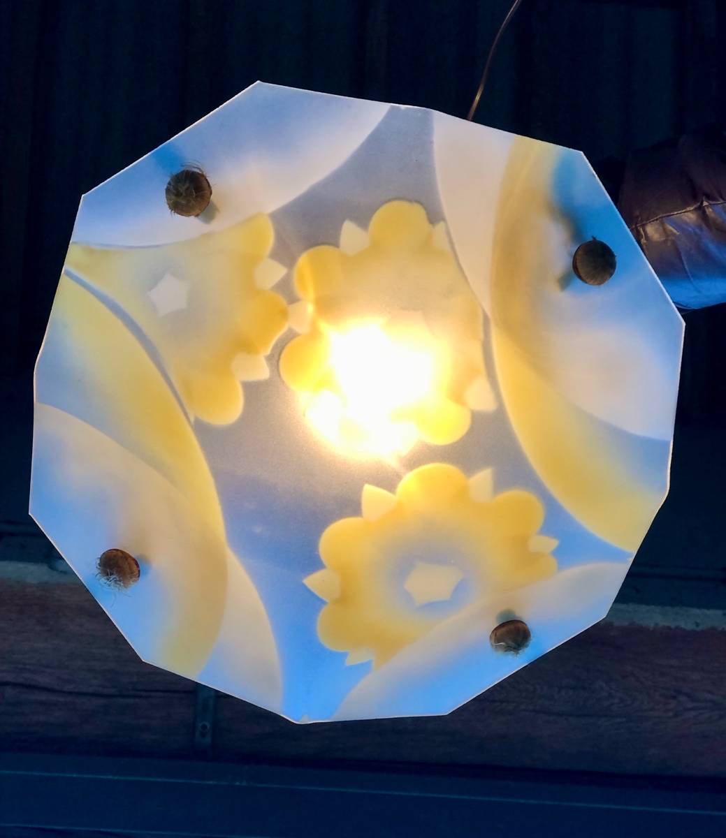 Lustre/suspension vintage 1940 fleurs jaunes
